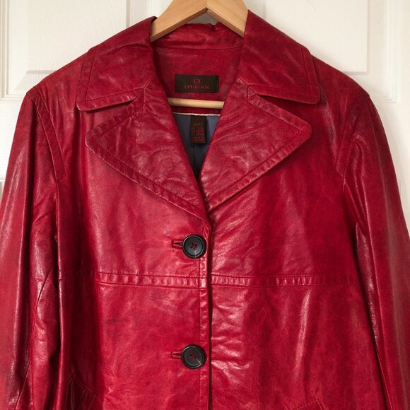 Ruby Red Danier Button Down Leather Coat - Picture 12 of 12
